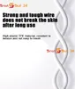 A white cable is shown twisted on a white background with marketing text. Produktbild-Vorschau