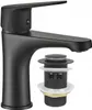 A black freestanding washbasin mixer tap with a click-clack drain plug. Náhled obrázku produktu