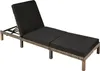A rattan sun lounger with black cushions on a white background. Voir les images du produit
