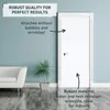 A white door is featured in a room with blue walls, a white sofa, and a potted plant. Produktbild-Vorschau