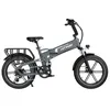 A studio shot of a gray folding electric bicycle against a white background. Produktbild-Vorschau