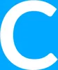 A large white letter 'C' is displayed prominently against a bright blue background. Produktbild-Vorschau