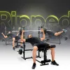 Multiple images of a man using a weight bench are layered together with text overlay. Produktbild-Vorschau