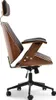 A side view of a modern office chair with a walnut wood finish and black leather upholstery. Produktbild-Vorschau