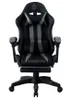 A black and gray gaming chair with a footrest is shown from the front. Náhled obrázku produktu