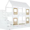 A white wooden bunk bed with a house-shaped roof and stairs with drawers. Náhľad obrázku produktu