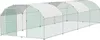 A long, arched chicken coop with a white roof and green mesh sides. Produktbild-Vorschau