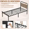 XMTECH Kovová posteľ 140x200 cm, čierna, vzhľad dreva – Náhľad obrázku produktu 6