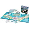 A board game laid out on a table, showing a world map with train routes, along with game pieces, cards, and the game box. Náhled obrázku produktu