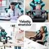 Collage of four images showing people using gaming chairs in different settings. Produktbild-Vorschau