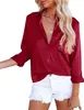 ASKSA Damen Satin Bluse Elegant V-Ausschnitt Hemden Knöpfen Produktbild-Vorschau 2