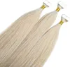 Three bundles of blonde hair extensions are laid out diagonally on a white background. Produktbild-Vorschau