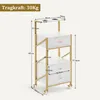 A diagram showing the dimensions of a white and gold rolling trolley with drawers and holders. Produktbild-Vorschau
