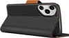 A black flip case for a smartphone is shown from the side, with the cover open to reveal the phone's camera module. Produktbild-Vorschau