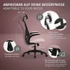 A pink ergonomic office chair with various adjustable features highlighted by diagrams and text. Produktbild-Vorschau