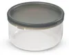 A clear, studio shot of a round, clear glass food container with a dark gray lid. Anteprima dell’immagine prodotto