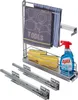 A kitchen pull-out organizer with towels, sponges, and cleaning spray. Produktbild-Vorschau