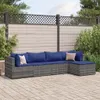5-tlg. Garten-Lounge-Set mit Kissen Grau Poly Rattan Produktbild-Vorschau 2