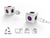 Two white cube-shaped power adapters are shown, one with a plug and the other with a cable. Below them are icons representing recycling, a computer, a printer, and a fax machine. Produktbild-Vorschau