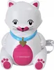 A white cat-shaped inhaler/nebulizer with pink accents and a blue collar. Produktbild-Vorschau
