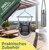 A hanging chair setup on a wooden deck with outdoor furniture and a cityscape in the background. Produktbild-Vorschau