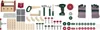 A collection of toy tools and accessories laid out on a white background. Produktbild-Vorschau