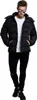 A man wearing a black puffer jacket and black ripped jeans, standing against a white background. Produktbild-Vorschau