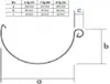 A diagram showing the dimensions of a gutter profile with a table of measurements. Produktbild-Vorschau