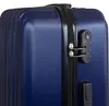 Close-up of a dark blue hardshell trolley suitcase, focusing on the zipper and combination lock. Produktbild-Vorschau