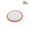 A round filter with an orange rim on a white background. Produktbild-Vorschau