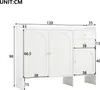A white sideboard or cabinet with dimensions shown. Produktbild-Vorschau
