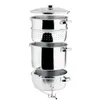 A stainless steel steamer pot with a lid and insert, shown assembled. Produktbild-Vorschau