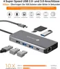 A product image of a USB-C hub with various ports and accessories, along with marketing text and icons. Produktbild-Vorschau