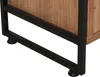 A close-up view of the bottom corner of a bookshelf, showing its black metal frame and a small adjustable foot. Produktbild-Vorschau