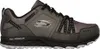 A side view of a single gray and black Skechers all-terrain hiking shoe. Voir les images du produit