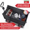 A black metal garden cart filled with various items, including a stuffed elephant, a beach ball, bags, and blankets. The cart is shown on a white background with promotional text overlays. Produktbild-Vorschau