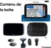 A collage of images showing a TomTom GO Expert Plus navigation device and its accessories, along with packaging. Produktbild-Vorschau