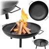 A collage of images showing a round garden fire pit with logs and flames, and close-ups of its design. Anteprima dell’immagine prodotto