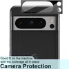 A close-up of a smartphone camera lens protector being applied to a Google Pixel 8 Pro. Produktbild-Vorschau
