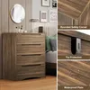 A collage of images showing a dresser with four drawers, close-ups of its features, and decorative elements in a bedroom setting. Náhled obrázku produktu