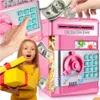 A collage of images showing a pink electronic piggy bank, a child holding a gift, and hands interacting with the piggy bank. Náhľad obrázku produktu