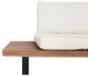 A close-up view of a section of a wooden outdoor furniture set with cream-colored cushions. Produktbild-Vorschau