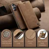 A brown leather phone case for a Samsung Galaxy A05S is displayed on a textured brown background, with close-up shots highlighting its features. Produktbild-Vorschau