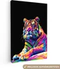 MuchoWow® - Leinwandbilder - Tiger - Bunt - Tiere - Schwarz Produktbild-Vorschau 1