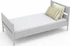 A single bed with a white mattress and two pillows on a white background. Voir les images du produit