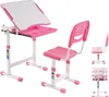 A pink and white adjustable children's desk and chair set against a white background. Produktbild-Vorschau