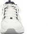 A white athletic shoe with navy accents and gray sole, shown from the front. Anteprima dell’immagine prodotto