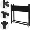 A black metal firewood rack with a black fabric cover, shown with close-up details of its construction. Produktbild-Vorschau