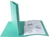 A green ring binder is open, showing a document inside a plastic sleeve. Produktbild-Vorschau