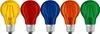 Five colored LED light bulbs arranged in a row against a white background. Anteprima dell’immagine prodotto